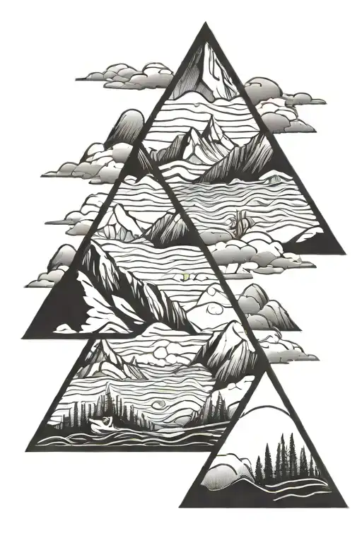 Mountains And Ocean Triangle Outline Intertwined