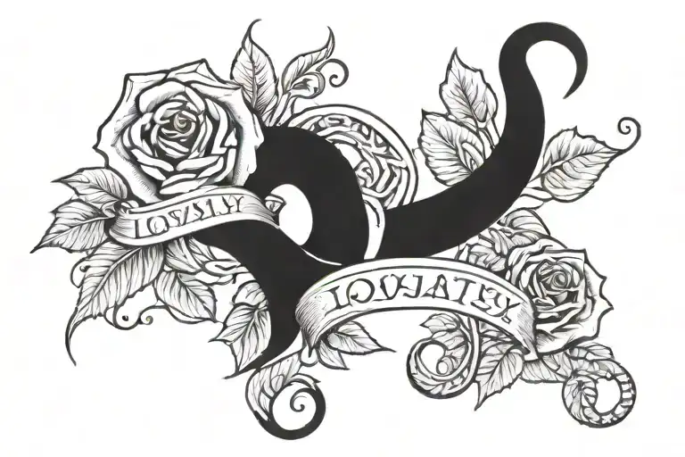Word Loyalty In Cursive Writing With Roses And Snakes Around It