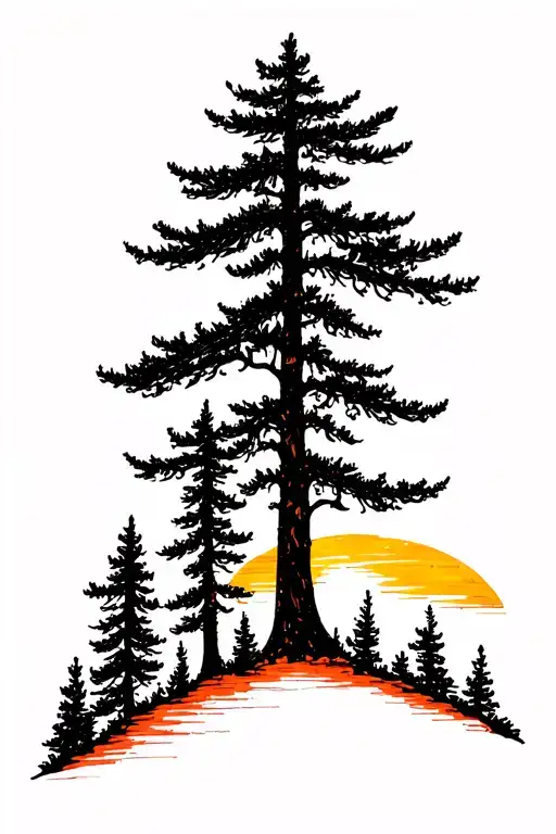 3 Pine Trees Colors Sunset