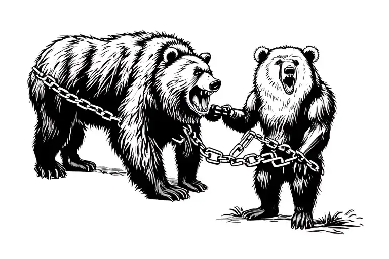A Little Rabid Bear Held In Chain By Two Big Bear Looks Nice