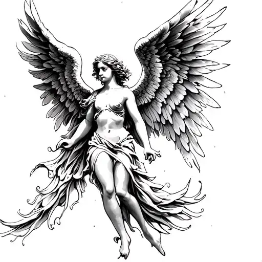 Angel Soaring To The Sky With Huge Beautiful Wings