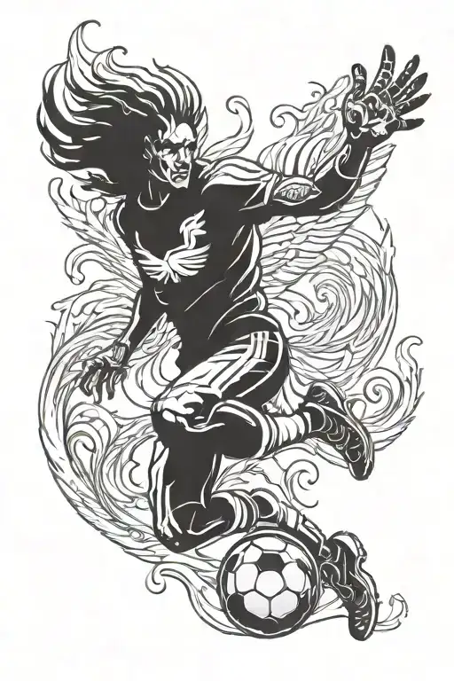 A Football Player Morphing Into A Phoenix Mid-kick