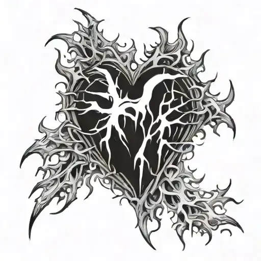 Heart Surrounded By Spines And With Fire Behind It