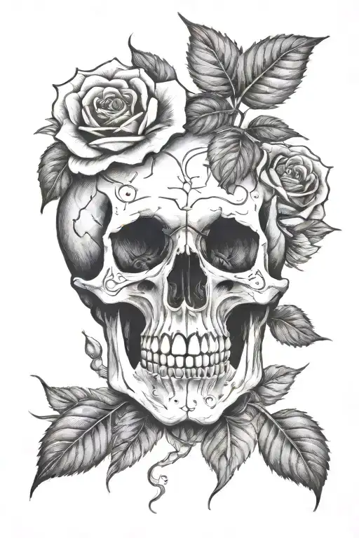 Skull And Roses Growing Out Of The Smoke