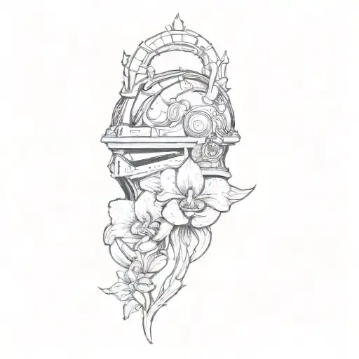 A Knight's Helmet With Orchid Emblem On Temple