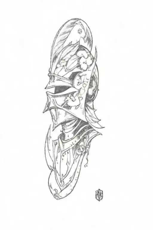 A Knight's Helmet With A Small Orchid Emblem