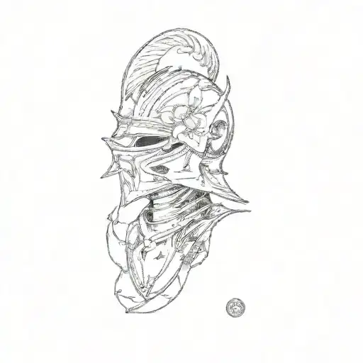 A Knight's Helmet With A Small Orchid Emblem