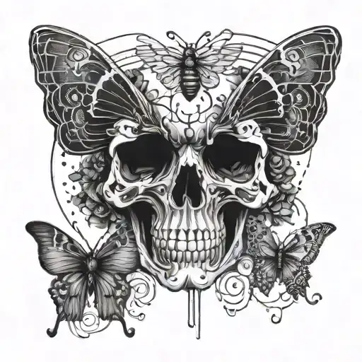 A Butterfly And In His Wings A Skull Face That Appears To Be In Space