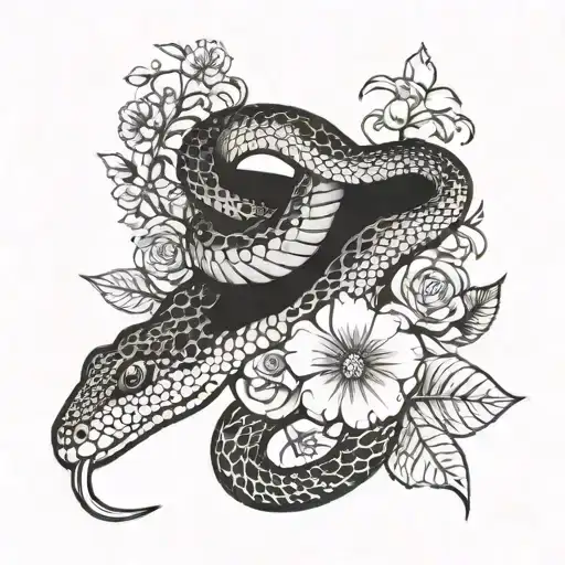 Snake With Flowers On My Back Tattoo With Queen