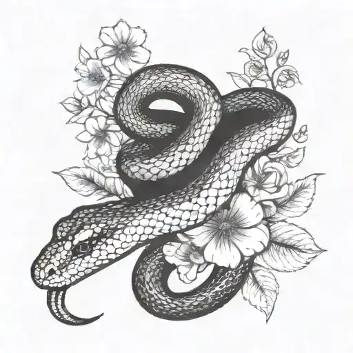 Snake With Flowers On My Back Tattoo With Queen
