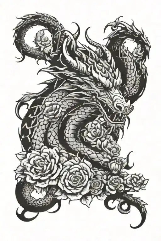 The Dragon Is All Arms Around Him With Flowers Wrapped