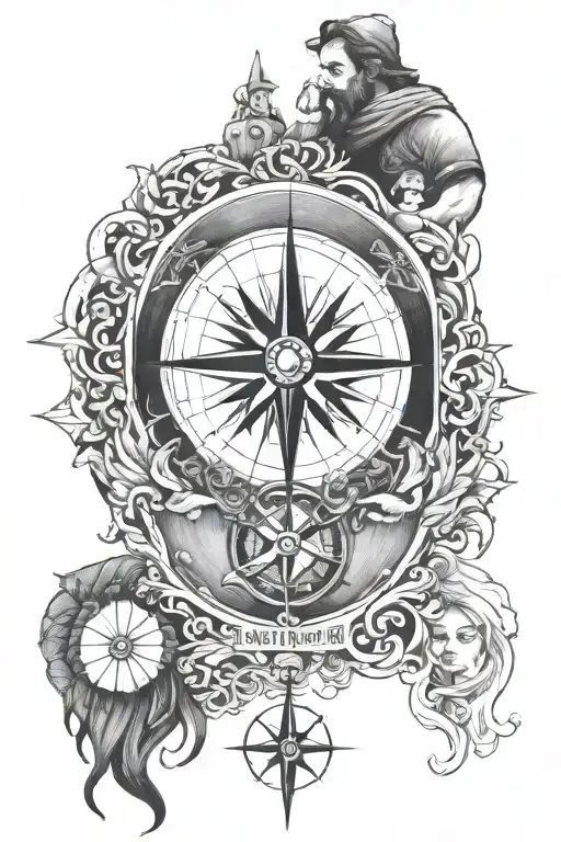 Design Featuring A Father Leading His Family Guided By A Compass