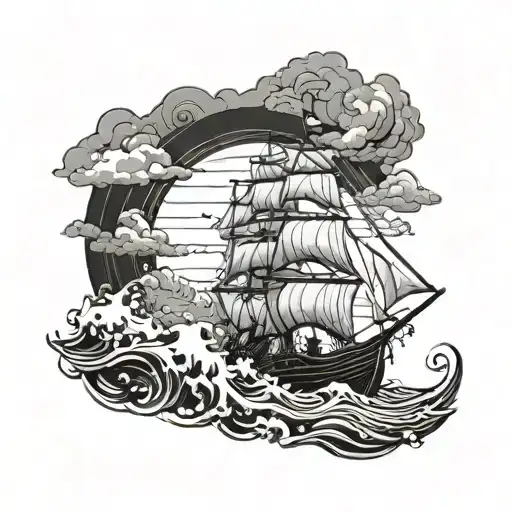 Nautical Gothic Stormy Sea Modern Ship Sailing