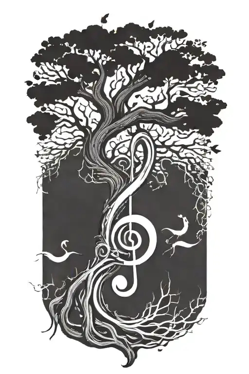 A Treble Clef As The Trunk Of A Tree With Branches Coming Off It