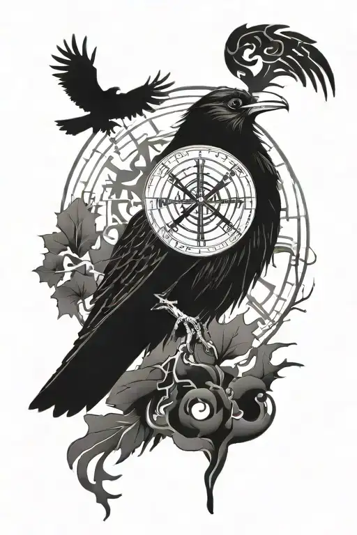 A Vegvisir With A Raven Under It