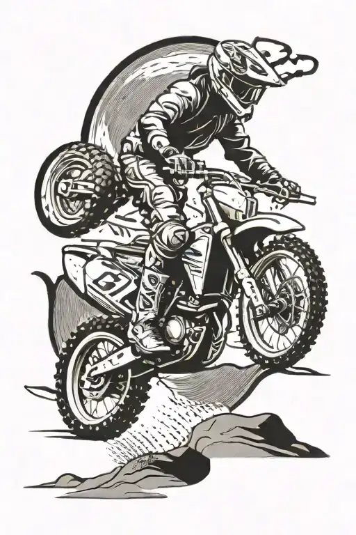 A Creative Tattoo Of A Dirt Bike Racing Through Sand Dunes With A Car In The Background