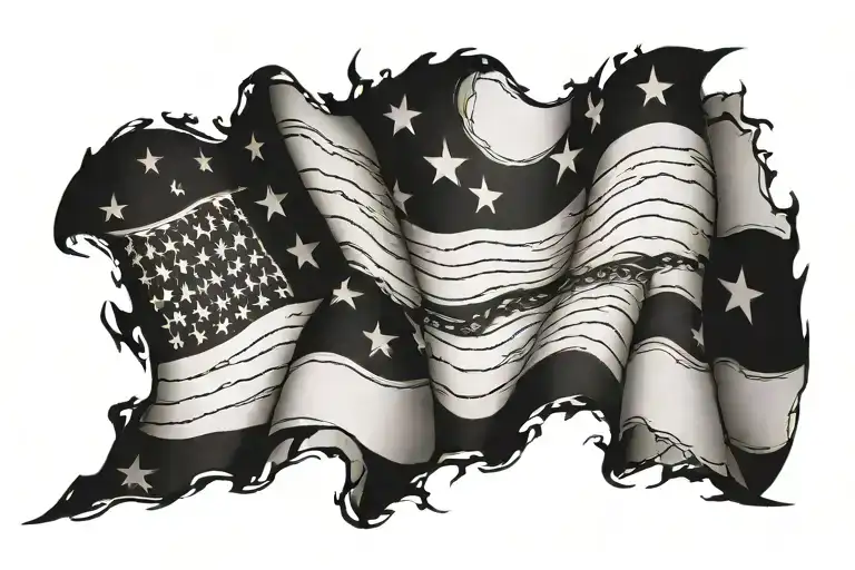 American Flag Black And White Torn Waving Proudly