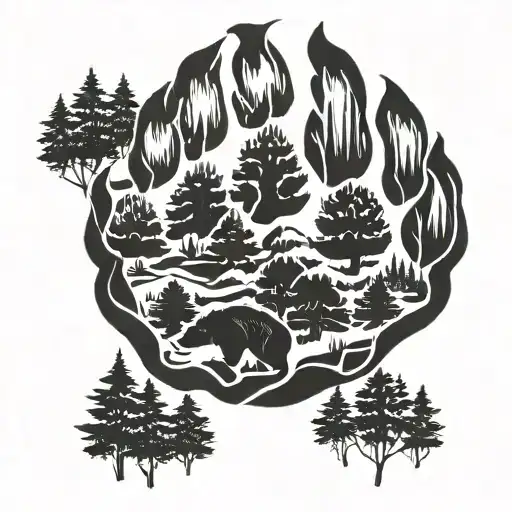 Bear Paw Print With A Forest Inside