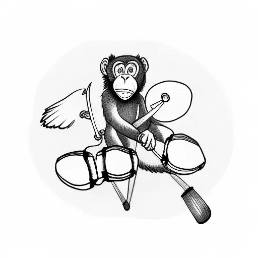 Monkey With Wings Playing The Drums