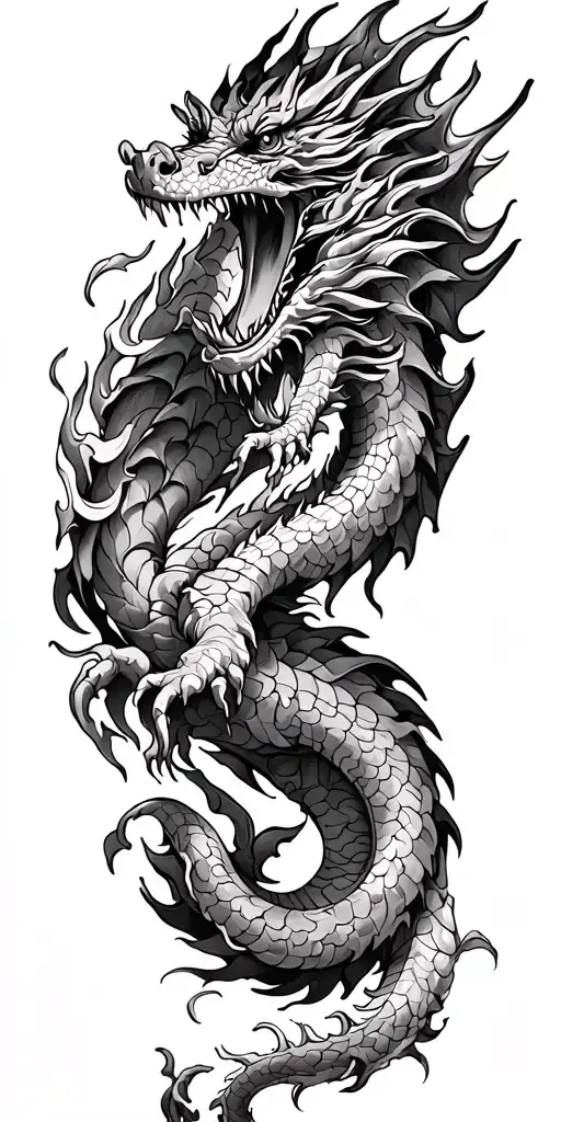 Dragon Wrapped With Fire Coming