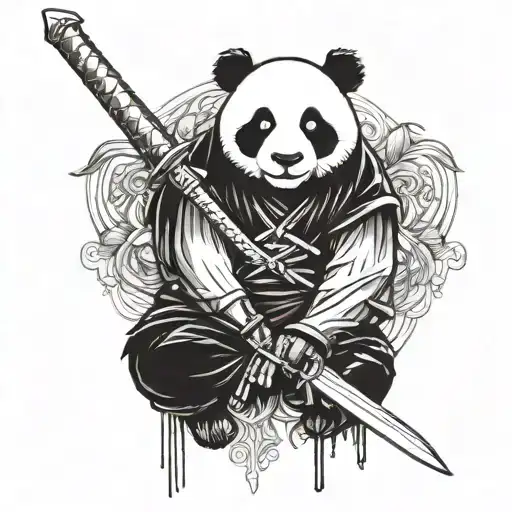 Ninja Panda Bear With A Sword Emerging