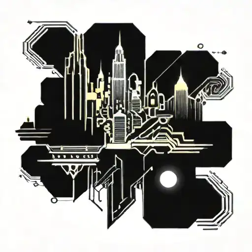 A Futuristic Edm-inspired Cityscape With Neon Lights And Abstract Shapes