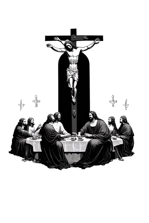 The Last Supper With Jesus Crucifix Intertwined