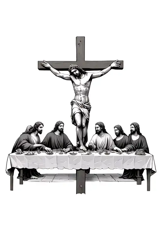 Jesus On Cross With The Last Supper Behind
