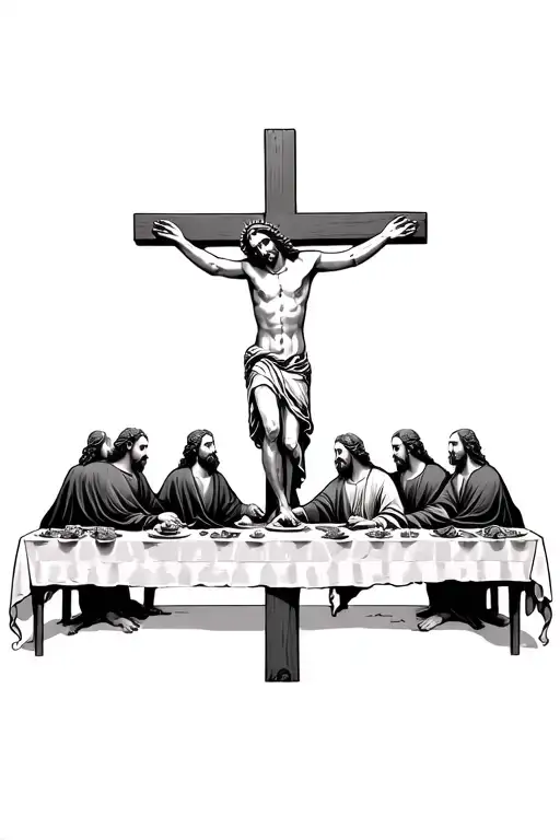Jesus On Cross With The Last Supper Behind