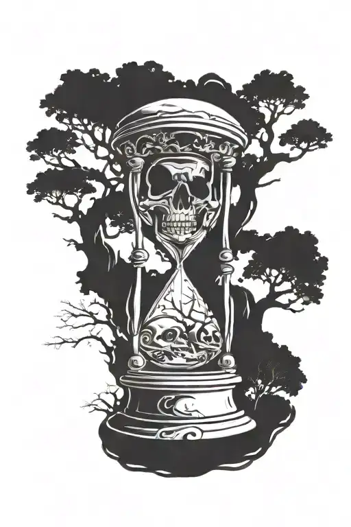 Hour Glass With Tree In Top And Skull In Bottom