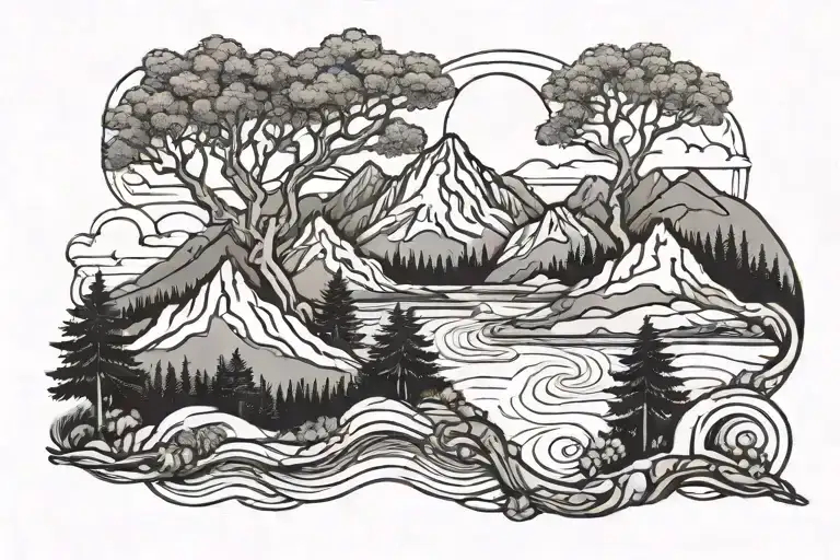 Mountains Water Trees Road Winding