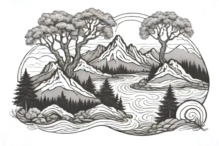Mountains Water Trees Road Winding