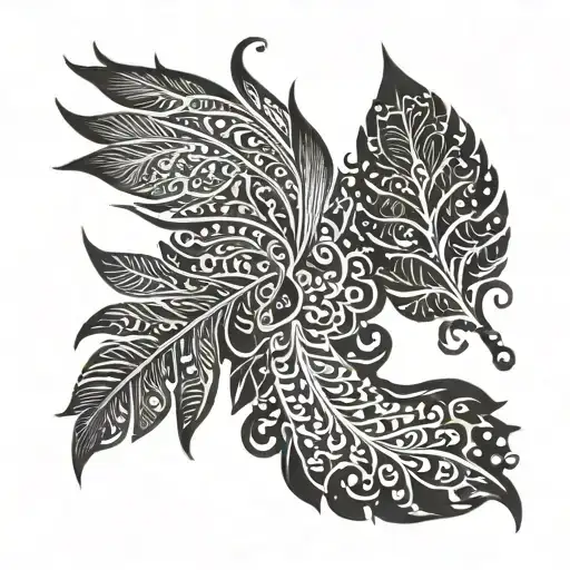 Henna Inspired Patterns With Small Feathers At The Bottom