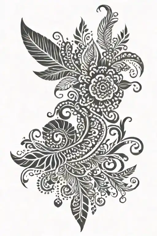 Henna Inspired Patterns With Small Feathers At The Bottom