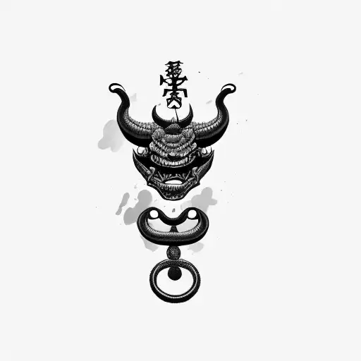 Oni Mask With Snake And Katana