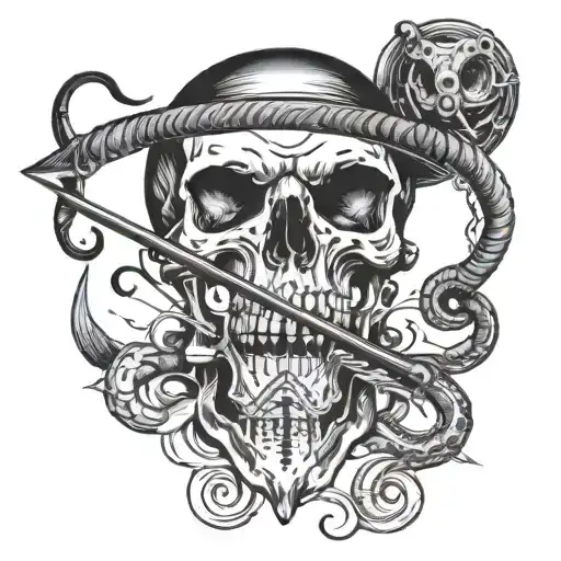 A Fisherman's Hook And Line Morphing Into A Skull With Fishing Lures As Eyes