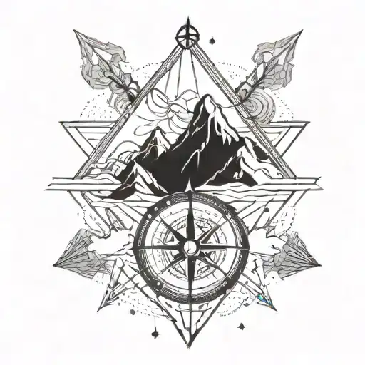 Snowy Mountain With Saggitatius Constellation Intertwined And A Simple Compass Needle As Background