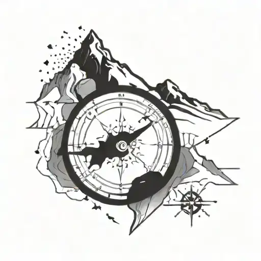 Snowy Mountain With Saggitatius Constellation Intertwined And A Simple Compass Needle As Background