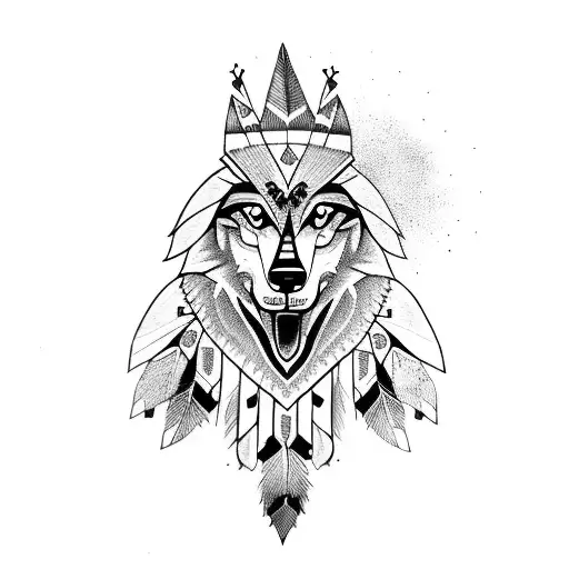 Wolf Face Mixed With Indian Hat