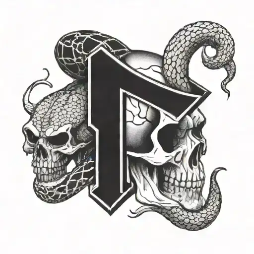 A Skull Intertwined With A Snake Forming The Initials N D V