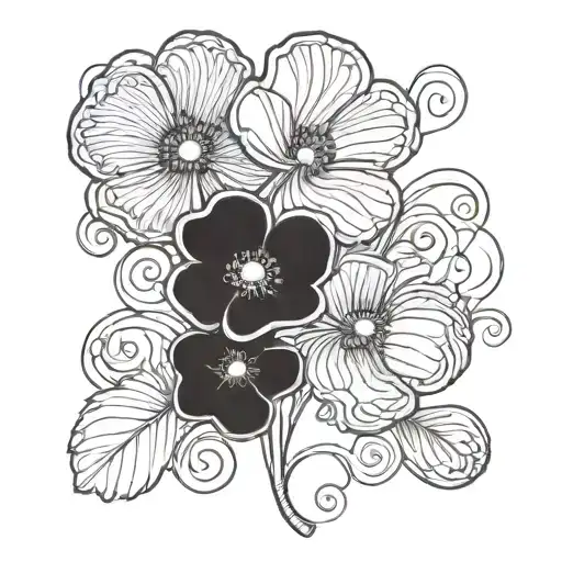 Poppy Flower Interwined Four Leaf Clover