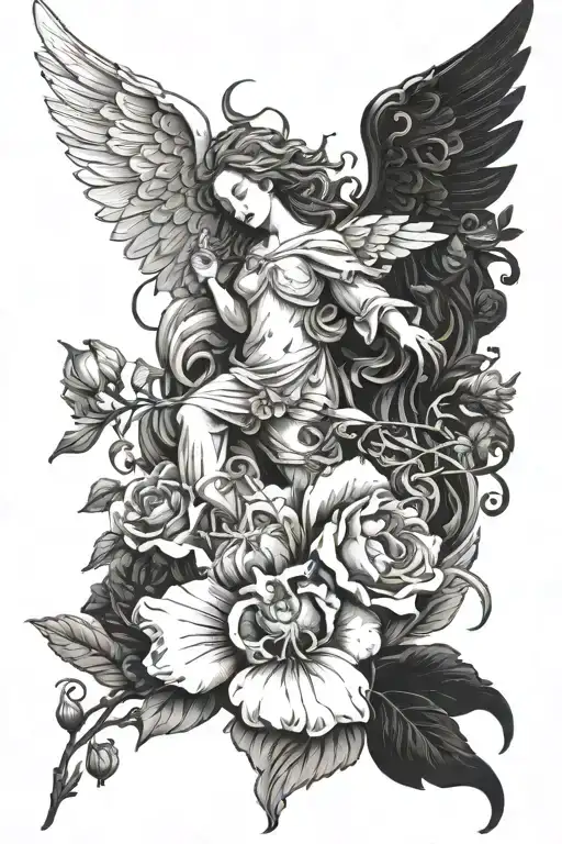 Angel And Demon In Flowers