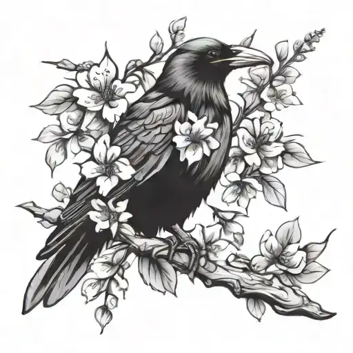 Crow Feathers Turning Into Cherry Blossoms Wrapped