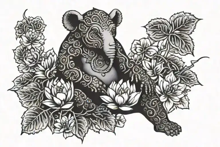 Mow3 Red With Black Grapevine Black Bear Ganesha Lotus