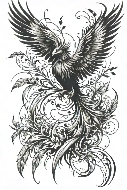 Phoenix In Grass With Watercolor Splashes Background