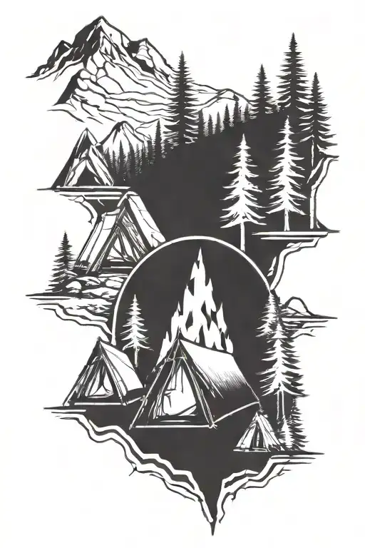 Camping Tent Mountains Camp Tent In Forest