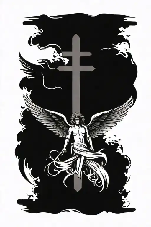 Angel And Wings With A Cross In The Center