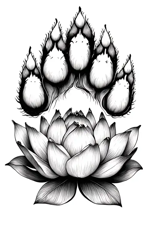Paw Print And Lotus Flower Blooming Lotus Flower