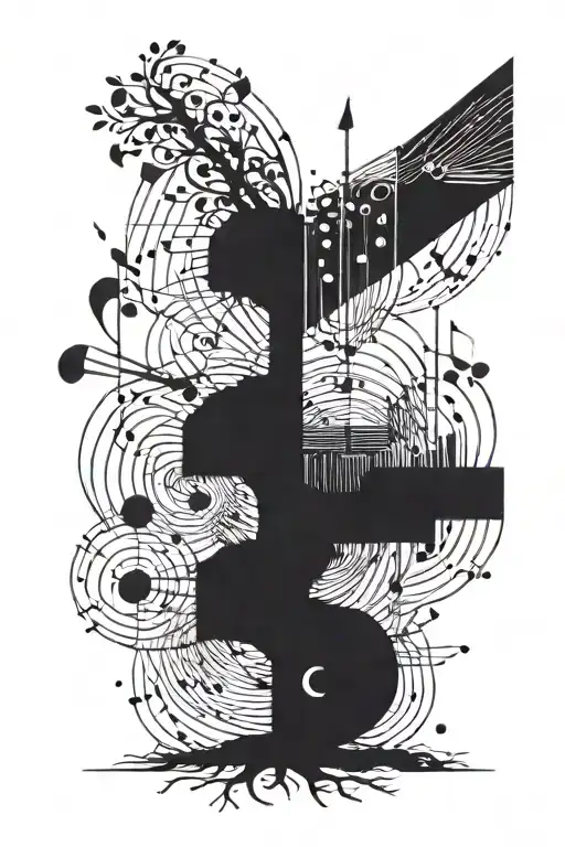 A Geometric Tree Design Incorporating Musical Elements Such As Notes Or Instruments