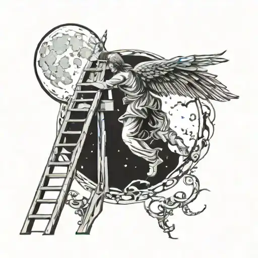 Angel Climbing Ladder To The Moon